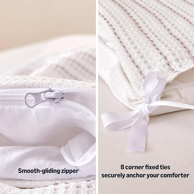 Amazon Basics Waffle Weave Microfiber 2-Piece Duvet Cover Set, Includes 1 Duvet Cover and 1 Pillow Sham, Twin, Pink Striped