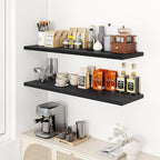 Dreamland 48" Floating Shelves for Wall, 12" Deep Slim Black Floating Shelves, Wall-Mounted Shelves for Bedroom, Living Room, Kitchen, Bathroom - Set of 2