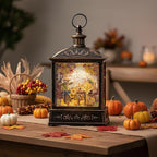 12.5'' Fall Snow Globe Lantern - Scarecrow and Turkey Lighted Water Lantern with Swirling Glitter Fall Decorations for Home, Thanksgiving, Autumn Harvest Fall Decor