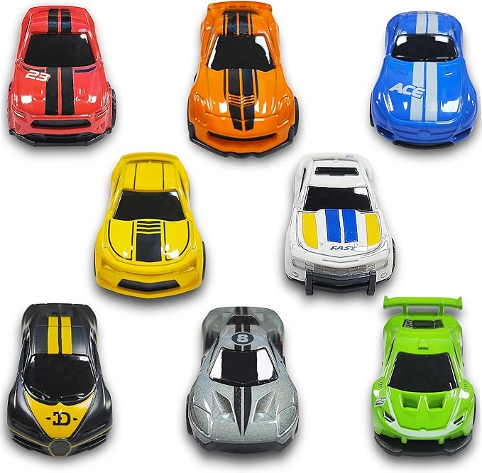 KIDAMI 8 Pack Die Cast Metal Toy Cars, 1:64 Scale Model Race Cars with Storage Case, Pull Back Vehicles Set for Kids Toddlers Adults Gift