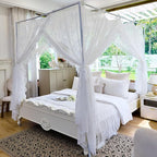 AIKASY Elegant Lace Princess 4-Poster Bed Canopy Mosquito Net - Romantic Wedding Bridal Bedroom Decor, Kids Room Bed Curtain for Women Adults - (White-2,Queen)