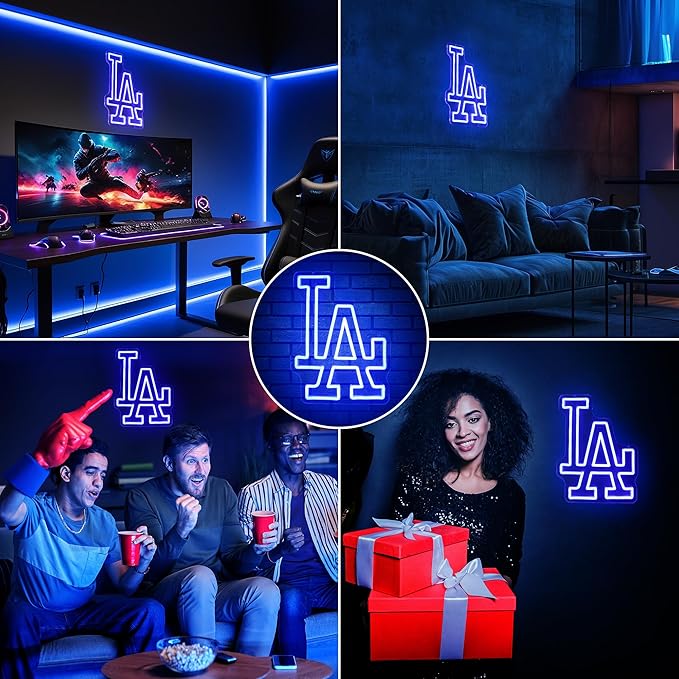 LA Baseball Neon Sign, Los Angeles Cool Light Up Dimmable LA Team Logo Hanging Led Neon Sign for Baseball Wall Decor Art, Bedroom, Party, Man Cave, Garage, Birthday Christmas Gift for Baseball Fans