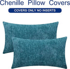 CaliTime Throw Pillow Covers Decorative 16 X 26 Inches Pack of 2 Cozy Chenille Cushion Cases for Couch Sofa Bed Living Room Home Ocean Blue