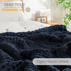 Chunky Knit Blanket Throw, 100% Hand Knit Throw Blanket Handmade Chenille Cable Knit Throw for Couch, Stylish Cozy Soft Rope Knot Crochet Blanket for Home Decor, Navy Blue, 50x60 Inches