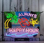 Neon Signs Beer Bar Bedroom Always Happy Hour Palm Tree Glass Neon Signs for Office Pub Cafe Party Man Cave Neon Light Art Wall Lights 24 X 20 Inches High Definition Jet Graphic Printing Board