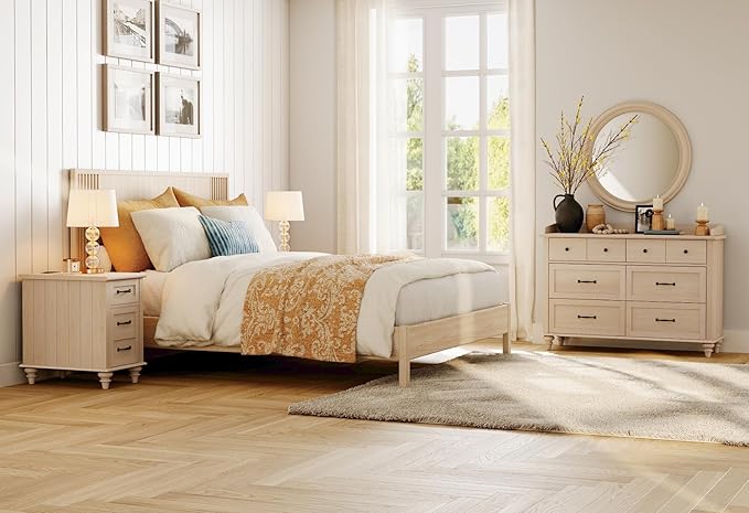 WAMPAT Beige End Table with Charging Station, Wooden Side Table with Storage Cabinet & Drawer, Elegant Nightstand with Power Outlets & USB Ports for Bedroom, Living Room