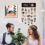 Picture Frames Collage Display Board with 30 Clips - Multi Photos Cards Organizer with Adjustable Twines and Magnetic Blackboard - DIY Wall Decor Hanging Picture Holder 15.7x5 Inches