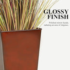 WORTH Garden 25" Large Metal Glazed Planter Set of 2, Luxurious Glossy Finish Red Tall Square Tapered Steel Plant Pots, Decor Flower Pot Indoor & Outdoor, Drainage Hole & Dual-Purpose Plant Saucer