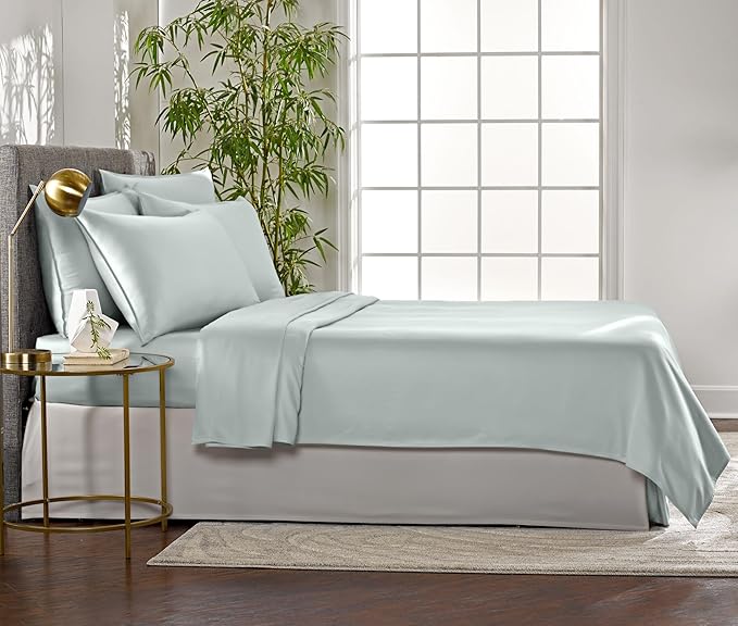 Twin Sheets by Pure Bamboo, Genuine 100% Organic Viscose Derived from Bamboo Bed Sheet Set, Luxuriously Soft & Cooling, Double Stitching, Lifetime Quality Promise (Twin, Sea Glass)