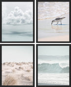 SIGNWIN Framed White Nautical Ocean Sea Beach Grass Seagull Wall Art, Set of 4 Landscape Colorful Wall Decor Prints, Nature Wilderness Wall Décor for Living Room, Bedroom - 12"x16" Black