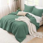 Litanika Comforters Full Size Haze Green, 3 Pieces Lightweight Solid Bedding Set & Collections, All Season Fluffy Bed Set (79x90 Inches Comforter & 2 Pillowcases)