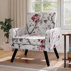 Kromax Mid-Century Modern Accent Chair for Living Room, 496 Lb. Weight Capacity, Dual Armrests, Comfy Extra Large Seat, Timeless Style Perfect for Reading & Relaxing, Red Floral