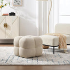 ONEVOG Beige Modern Ottoman, 21" Square Funky Pouf Ottoman, Linen Fabric Upholsered Foot Rest, Small Coffee Table & Couch Footstool & Vanity Chair for Living Room Bedroom, Dorm, Cute Pouf Home Decor