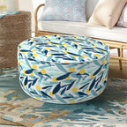 Inflatable Ottoman Stool D21 xH9 for Outdoor/Indoor Use, Water Repellent Patio Foot Rest Stool with Portable Handle,Round Pouf Ottoman Suitable for Garden,Deck and Camping - Leaves Multi