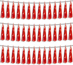 3P Red Foil Fringe Metallic Tassel Streamers Banner Tassel Garland for Parade Floats, Bachelorette, Wedding, Birthday, Halloween, Christmas, Bridal/Baby Shower Party Decorations