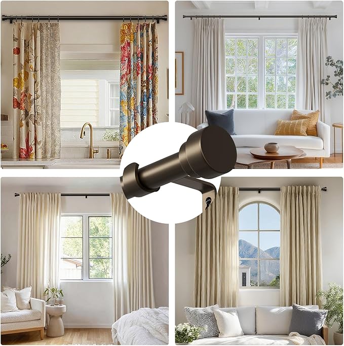 Oneach Brown Curtain Rods for Windows 72 to 144 Inch, 1 Inch Pole Adjustable Length Heavy Duty Metal Curtain Rod Set, for Outdoor Bedroom Kitchen Living Room (16 to 150 Inch)