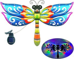 Solar Dragonfly Wall Art, 12-Inch Metal Garden Decor, Color Changing LED Lights, Multicolor