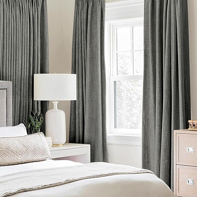 MIULEE Linen Texture Curtains for Bedroom Solid 100% Blackout Thermal Insulated Dark Grey Curtains Grommet Room Darkening Drapes Luxury Decor for Living Room Nursery 52x45 Inch (2 Panels)