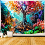Delur Forest Tapestry Tree of Life Fantasy Tropical Rainforest Tapestry Wall Hanging Colorful Nature Mystical Landscape Psychedelic Spiritual Headboard for Bedroom Living Room Home Decor (59.1" x 78.7")