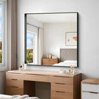Black Bathroom Mirror, 42x42 Inch Rectangular Framed Mirror, Large Wall Mounted Bathroom Vanity Mirror Over Sink for Bedroom,Restroom, Living Room, Hangs Vertically or Horizontally