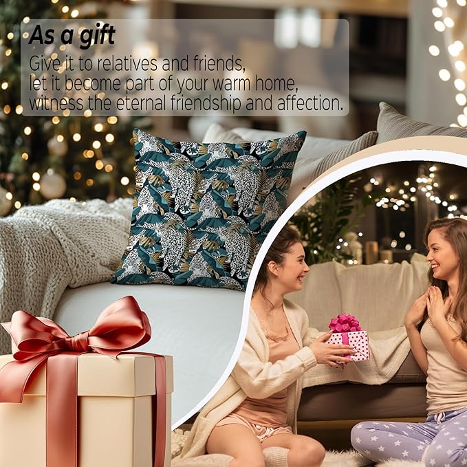 Exotic Tropical Jungle Leopard Print Pillow Covers 18x18, Cheetah Print Room Decor, Tropical Palm Leaf Cheetah Decorative Throw Pillow Covers for Home Bedroom Living Room