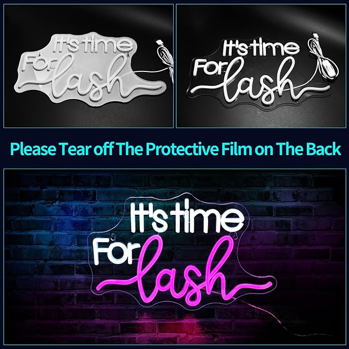 It's Time For Lash Neon Sign, JGHTURIE Led Neon Signs for Wall Decor Pink Light Up Sign for Lash Salon Preppy Girls Beauty Makeup Room Nails Hair Bar Signs Gift USB Powered