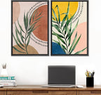 SIGNFORD Framed Canvas Print Wall Art Set Geometric Mid-Century Circle Plants Abstract Shapes Illustrations Modern Art Decorative Zen Bohemian for Living Room, Bedroom, Office - 16"x24"x2 Black