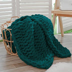 Bigacogo Chunky Knit Throw Blanket for Couch, 40x40 inches, 100% Hand Knitted with Thick Jumbo Chenille Yarn, Cozy Soft Large Rope Knot Cable Crochet Blankets for Sofa Bed Living Room, Dark Green