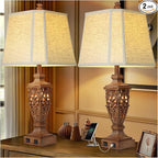 28.5" Vintage Brown Table Lamps Set of 2 With Night Light,Lamps for Living Room With Beige Linen Cut Corner Shade,Nightstands Lamp with USB A+C Port for Bedrooms,Bedside,Office,Hotel(Bulb Included)