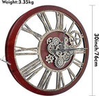 The B-Style Large Real Moving Gears Wall Clock 30 inch Rustic Retro Industrial Farmhouse Wood Clock Oversized Decorative Vintage Wall Clocks for Living Room (Black walunt Wood and Bronze)