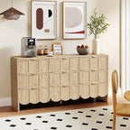 9 Drawer Dresser for Bedroom, Modern Closet Chest of Drawers with Wave Fluted Drawer, Wood Storage Small Dresser Organizer for Nursery Bedroom Living Room Hallway Closet (Natural)