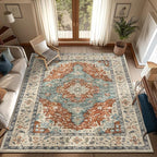 Topllen Washable Area Rug - Area Rug 6'x9' Boho Soft Living Room Rug, Non-Slip Large Area Rugs Indoor for Dining Room Livingroom Bedroom, Vintage Rug (Rust, 6x9ft)