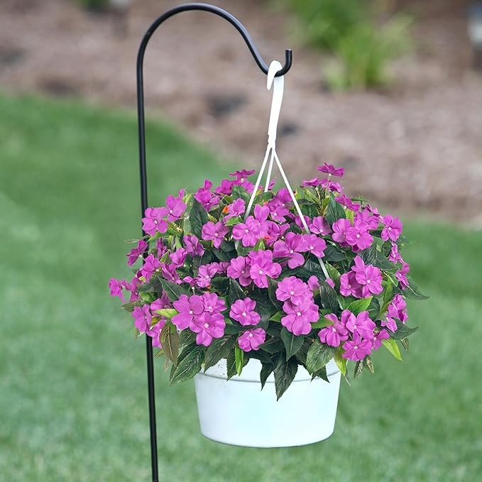 UUqueeten15.7” Fall Decorations for Home Fake Fall Flowers Fake Plants Artificial Impatiens Bouquet Flowers for Outdoors Silk Faux Flowers Impatiens Plants Decor Indoor Planters 8PCS (Purple)