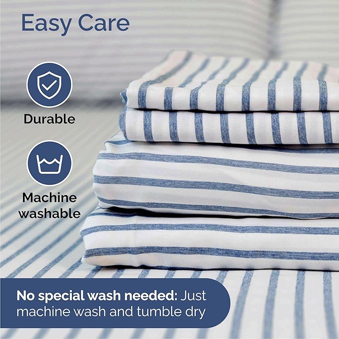 Cal King Size 4 Piece Sheet Set - Comfy Breathable & Cooling Bed Sheets Set - Hotel Luxury Bedding for Women, Men, Kids, Teens, Boys & Girls - Deep Pockets & Wrinkle Free - Oeko-Tex - Blue Stripes 2