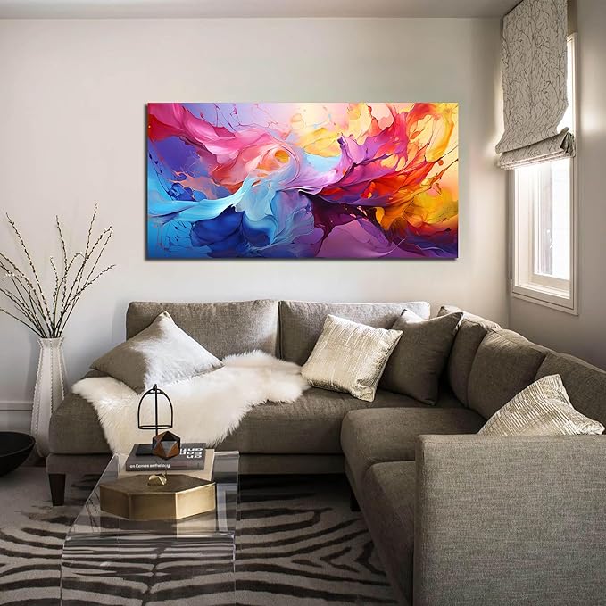 GUGIKA Abstract Wall Art for Living Room, Colorful Canvas Wall Decor for Bedroom, Picture Print, Size 48x24 Inches