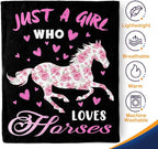 Horse Gifts Blanket for Girls Women Teens for Horse Lovers Throw Just A Girl Who Loves Horses Themed Living Room Decor Soft Cozy Bed Couch Plush Birthday 50"x60"