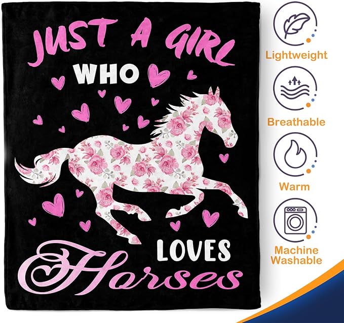Horse Gifts Blanket for Girls Women Teens for Horse Lovers Throw Just A Girl Who Loves Horses Themed Living Room Decor Soft Cozy Bed Couch Plush Birthday 50"x60"