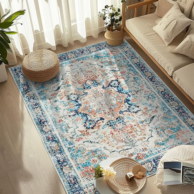 Topllen Washable Area Rug - 3'x5' Boho Bedroom Rug Indoor, Non-Slip Low-Pile Rugs for Living Room Bathroom Kitchen Front Door, Entry Throw Carpet Stain Resistance (Multi, 3x5ft)