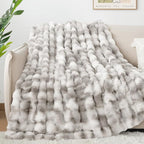 Touchat Luxury 1000GSM Rabbit Faux Fur Blanket, Super Heavy Warm Cozy Brown Blankets for Couch Bed Sofa, Ruched Plush Fuzzy Elegant Soft Reversible Mink Blanket Living Room Bedroom, 90" x 90"