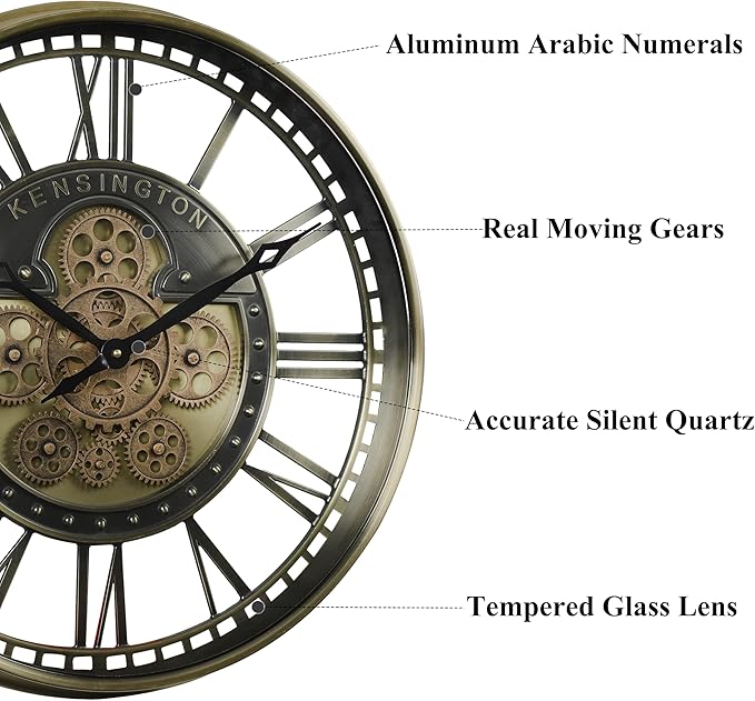 CLXEAST 21 Inch Large Moving Gears Wall Clock for Modern Farmhouse Living Room Decor, Brass Gold Roman Numerals Wall Clock Battery Operated,Reloj De Pared para Sala
