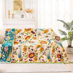 Boho Throw Blanket for Bed, 100% Cotton Soft Rustic Quilt Fall Blanket, 50"x60" Colorful Floral Printed Farmhouse Decor Bed Blankets, All Season Rustic Reversible Bohemian Throw Quilt