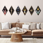 Qunclay 6 Pcs Rustic Boho Wall Decor Gothic Wall Art Witchy Phases Moon Sun Home Decor Wooden Farmhouse Hanging Halloween Christmas Decoration(Classic Style)