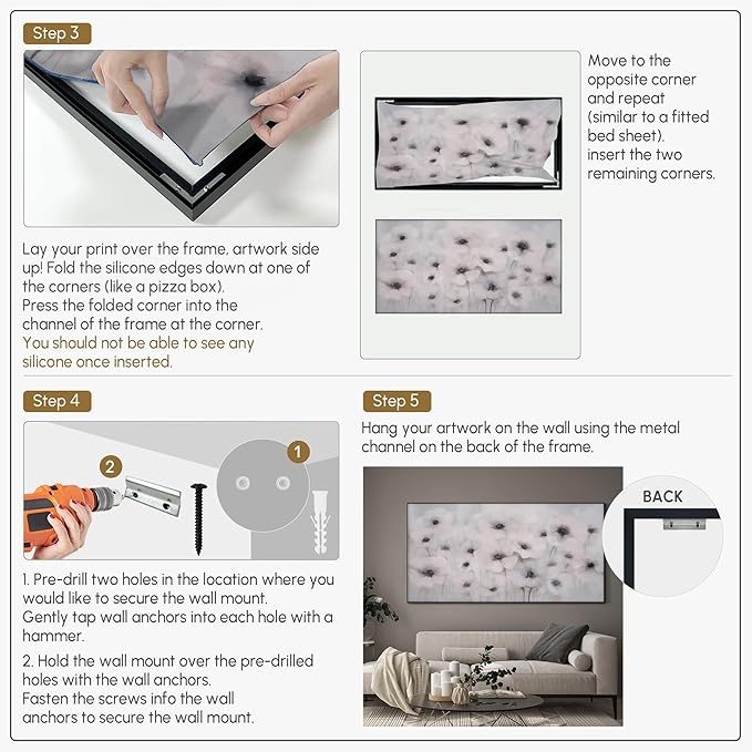 24"x46" Extra Large Framed Wall Art Soft White Poppies Watercolor Floral, Delicate Botanical for Home Living Room Bedroom Decor (Frame Assembly Required)