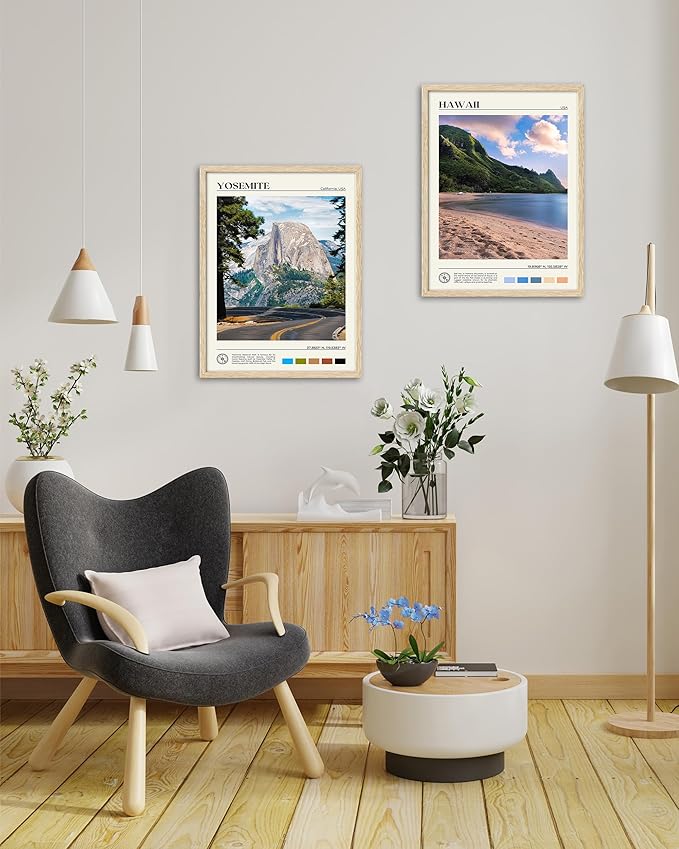 HesenDot Natural OAK Wood Yosemite National Park Framed Wall Art,12x16in Natural Scenery Canvas Wall Print,Classic Urban Landmark Wall Decor for Living Room,Bedroom,Office Gallery Gifts Set of 1