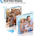 HOUSE DAY Acrylic Picture Frames 4x4, 3 Pack Magnetic 4 x 4 Picture Frame, Double Sided Clear 4x 4 Photo Frame with Microfiber Cloth, Frameless FreeStanding 4x4 Frame Gift for Desktop Display