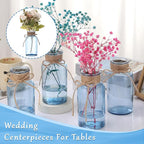 Blue Glass Flower Vases for Centerpieces Set of 6, Mason Jars Boho Cylinder Bud Vases in Bulk, for Weddings Parties Vintage Home Decor