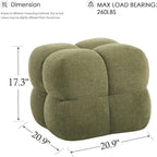 Zesthouse Square Pouf Ottoman Footstool, Modern Ottoman Coffee Table for Living Room, Poofy Boucle Stool Foot Rest, Upholstered Tufted Stool for Couch, Cube Vanity Chair Backless for Bedroom, Green