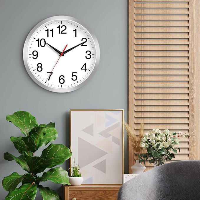 Wall Clock Modern 8 Inch Battery Operated Silent Non Ticking Small Analog Clock Decorative for Living Room Office Home Bedroom Kitchen Bathroom(Silver)