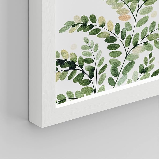 SIGNWIN Framed Green Pastel Forest Fern Leaf Wall Art, Set of 4 Collage Nature Garden Wall Decor Prints, Nature Wilderness Wall Décor for Living Room, Bedroom - 11"x14" White