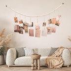 Hanging Photo Display with 18 Wood Clips, Boho Wooden Bead Wall Décor for Bedroom, Living Room, Dorm, Kids Art Picture Display